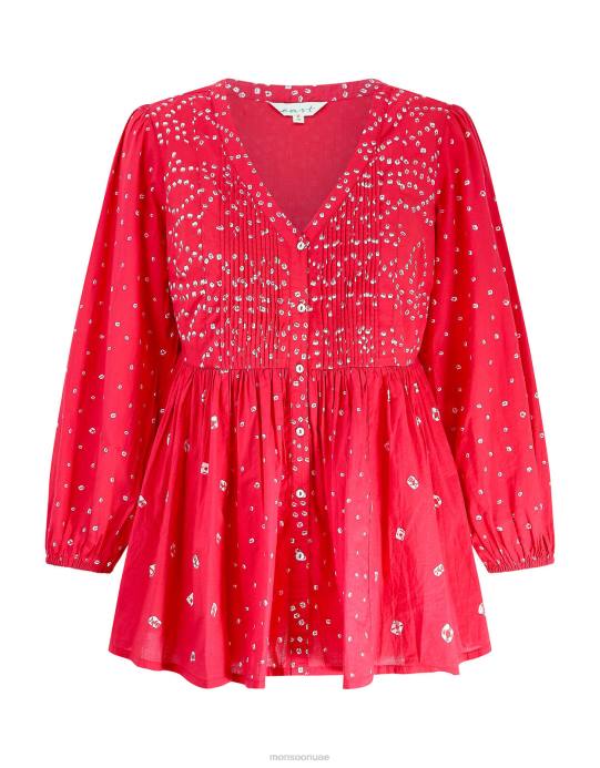 Monsoon نحيف بلوزة مطبوعة من إيست نوفا باندهاني D68H687 ملابس أحمر