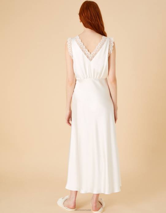 Monsoon نحيف فستان نوم فاخر من الدانتيل والساتان D68H689 ملابس عاج