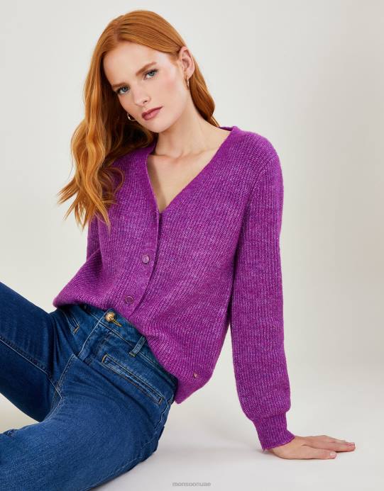 Monsoon نحيف سترة صوفية مضلعة فائقة النعومة D68H690 ملابس أرجواني