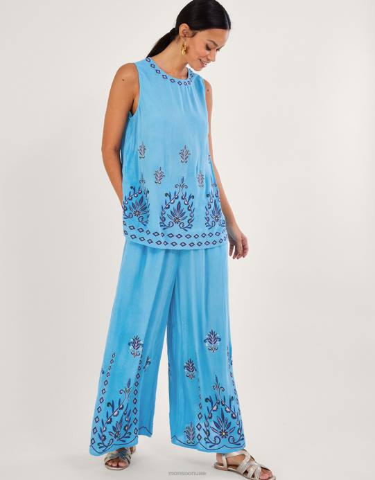 Monsoon نحيف بلوزة بدون أكمام مطرزة من لينزينج إيكوفيرو D68H693 ملابس أزرق