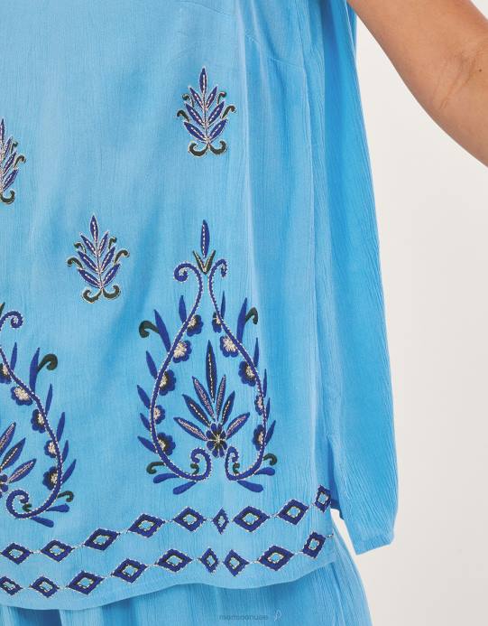 Monsoon نحيف بلوزة بدون أكمام مطرزة من لينزينج إيكوفيرو D68H693 ملابس أزرق