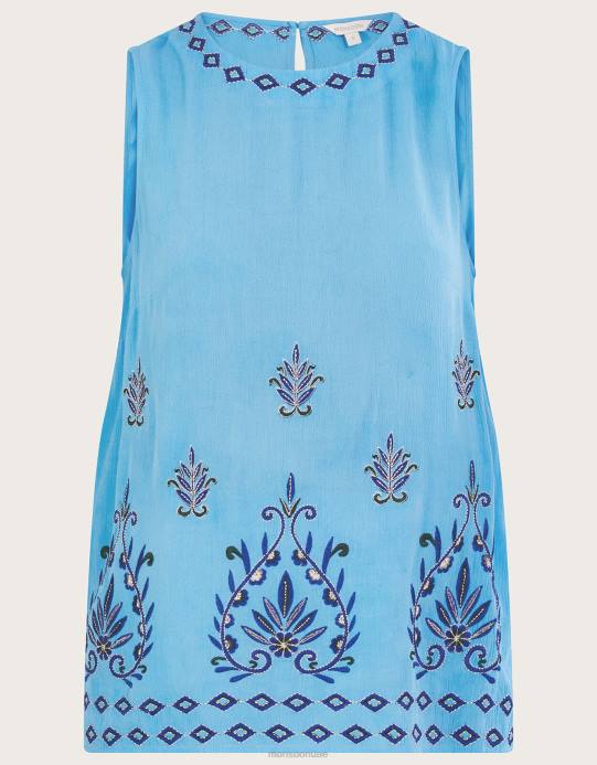 Monsoon نحيف بلوزة بدون أكمام مطرزة من لينزينج إيكوفيرو D68H693 ملابس أزرق