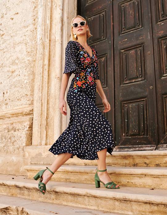 Monsoon نحيف روري فستان الشاي المطرز D68H696 ملابس الأزرق الداكن)