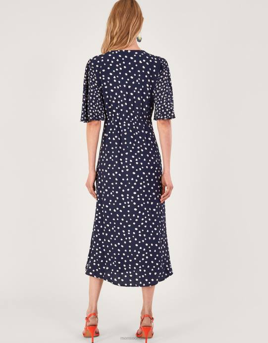 Monsoon نحيف روري فستان الشاي المطرز D68H696 ملابس الأزرق الداكن)