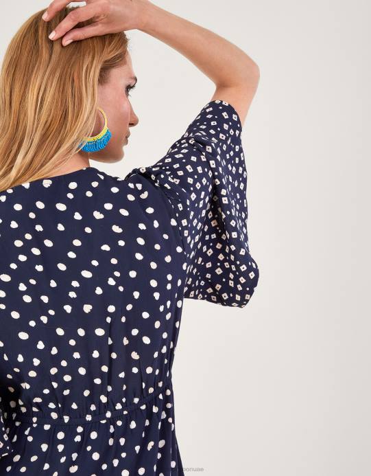 Monsoon نحيف روري فستان الشاي المطرز D68H696 ملابس الأزرق الداكن)