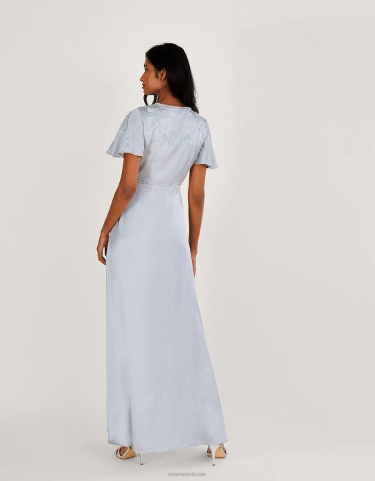 Monsoon نحيف فستان ميا الساتان المطرز ماكسي D68H698 ملابس فضة