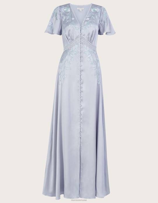 Monsoon نحيف فستان ميا الساتان المطرز ماكسي D68H698 ملابس فضة