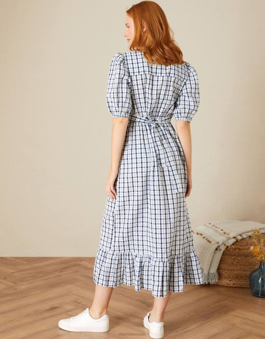 Monsoon نحيف فستان دوللي ملفوف من القماش القطني D68H701 ملابس أزرق