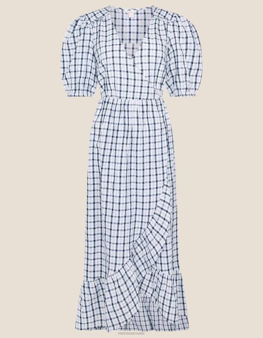 Monsoon نحيف فستان دوللي ملفوف من القماش القطني D68H701 ملابس أزرق