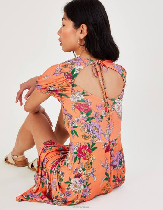 Monsoon نحيف فستان جيرسيه مزين بالدانتيل وزهور D68H703 ملابس البرتقال (الخوخ)