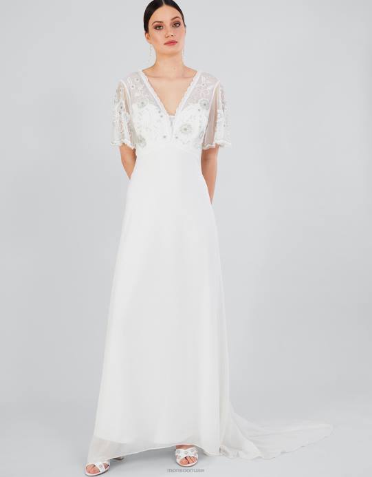 Monsoon نحيف فستان الزفاف المطرز ليز D68H704 ملابس عاج