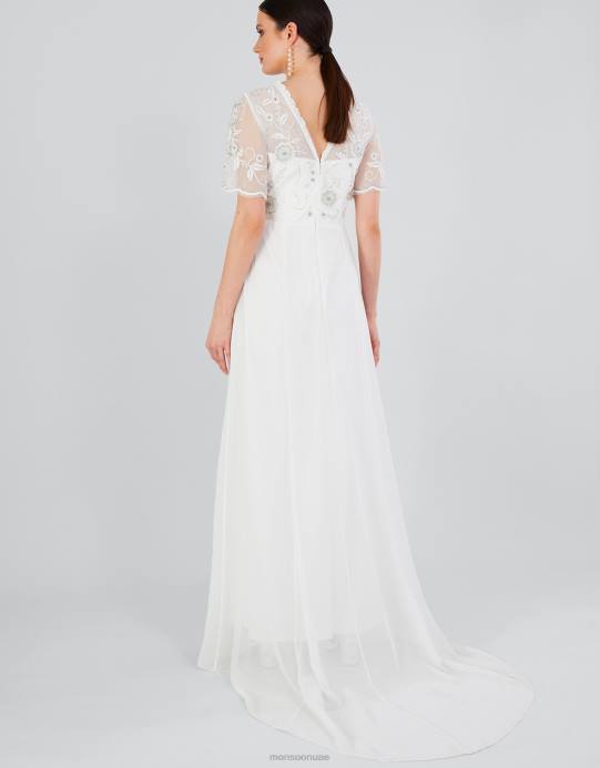 Monsoon نحيف فستان الزفاف المطرز ليز D68H704 ملابس عاج