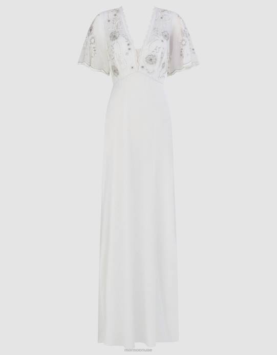 Monsoon نحيف فستان الزفاف المطرز ليز D68H704 ملابس عاج