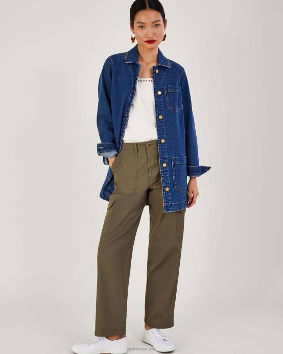 Monsoon نحيف سراويل البضائع القطنية D68H705 ملابس الأخضر (الكاكي)