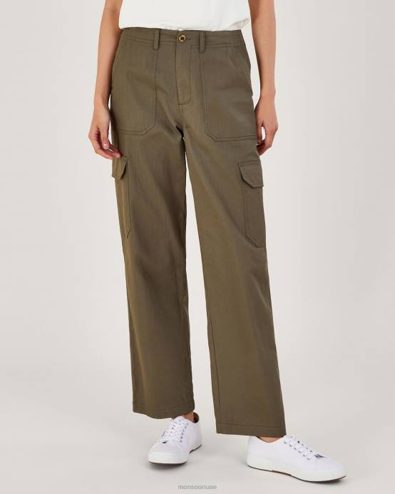 Monsoon نحيف سراويل البضائع القطنية D68H705 ملابس الأخضر (الكاكي)