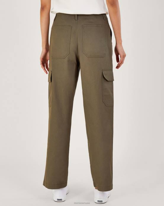 Monsoon نحيف سراويل البضائع القطنية D68H705 ملابس الأخضر (الكاكي)