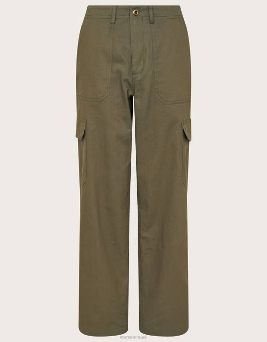 Monsoon نحيف سراويل البضائع القطنية D68H705 ملابس الأخضر (الكاكي)