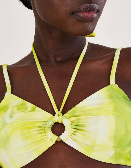 Monsoon نحيف قطعة بيكيني علوية بطبعة مصبوغة وربطة عنق D68H707 ملابس أصفر