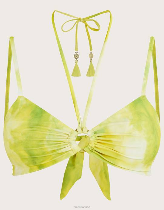 Monsoon نحيف قطعة بيكيني علوية بطبعة مصبوغة وربطة عنق D68H707 ملابس أصفر