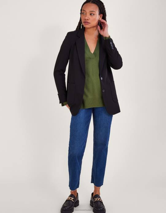 Monsoon نحيف سترة من الصوف ذوي الياقات البيضاء D68H70 ملابس أخضر