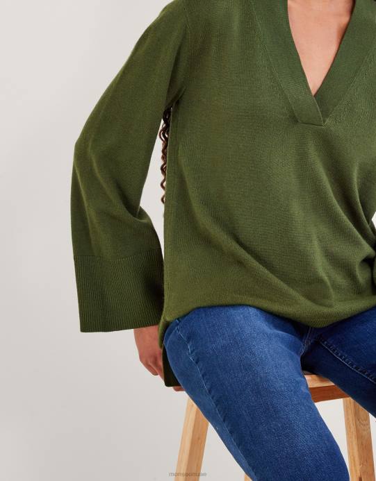 Monsoon نحيف سترة من الصوف ذوي الياقات البيضاء D68H70 ملابس أخضر