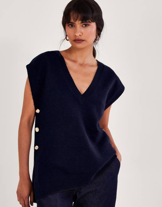 Monsoon نحيف زر بيلي على الجانب D68H71 ملابس الأزرق الداكن)