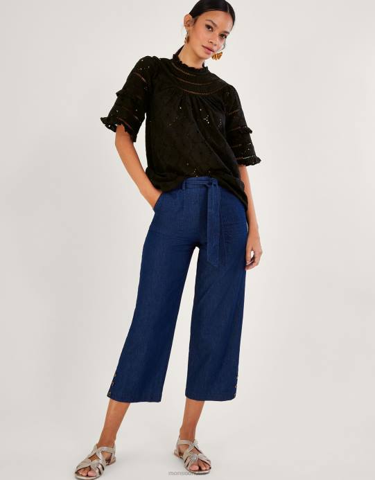 Monsoon نحيف جزء علوي مطرز بكشكشة D68H711 ملابس أسود