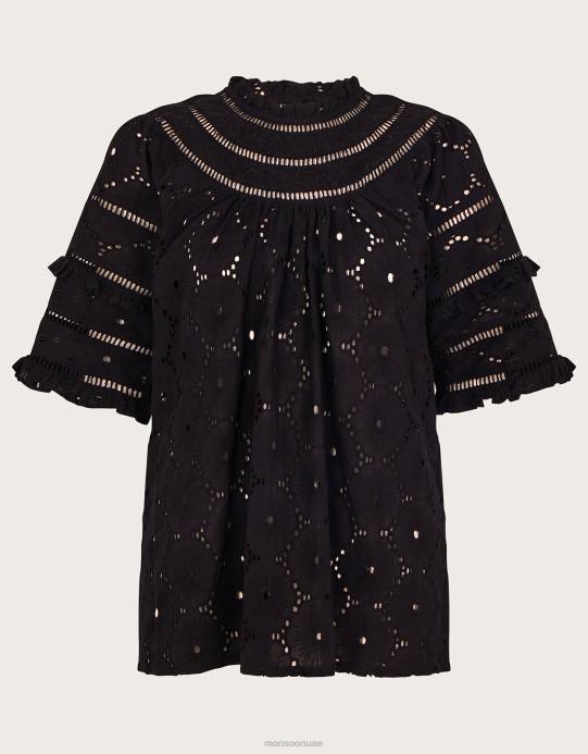 Monsoon نحيف جزء علوي مطرز بكشكشة D68H711 ملابس أسود