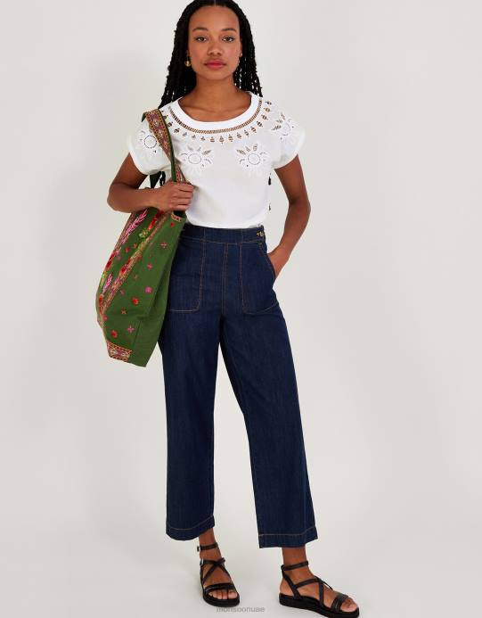 Monsoon نحيف تي شيرت بفتحة زهور D68H714 ملابس عاج