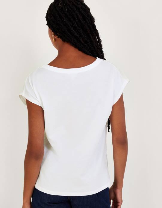 Monsoon نحيف تي شيرت بفتحة زهور D68H714 ملابس عاج