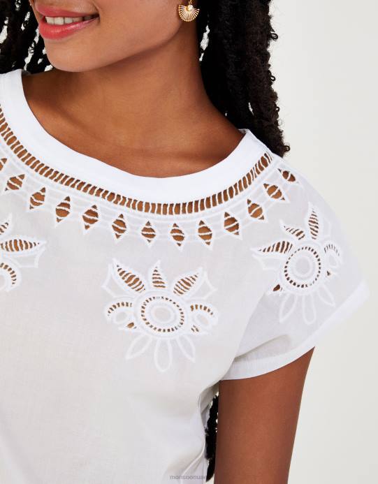 Monsoon نحيف تي شيرت بفتحة زهور D68H714 ملابس عاج