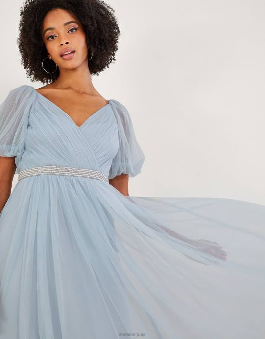 Monsoon نحيف فستان ميغان ماكسي مصنوع من البوليستر المعاد تدويره D68H715 ملابس سحاب