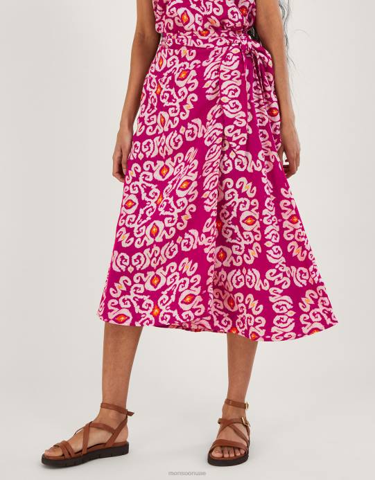 Monsoon نحيف تنورة سارونغ بطبعة بانداني في لينزينغ إيكوفيرو D68H717 ملابس لون القرنفل