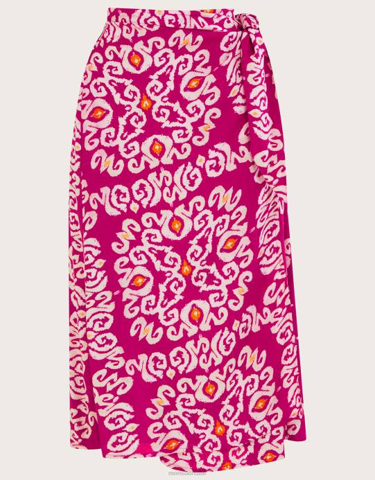 Monsoon نحيف تنورة سارونغ بطبعة بانداني في لينزينغ إيكوفيرو D68H717 ملابس لون القرنفل