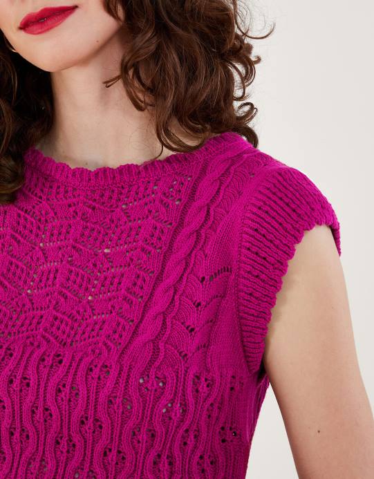 Monsoon نحيف سترة محبوكة متعددة الغرز D68H720 ملابس لون القرنفل