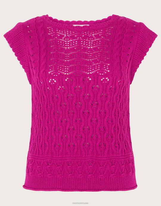 Monsoon نحيف سترة محبوكة متعددة الغرز D68H720 ملابس لون القرنفل