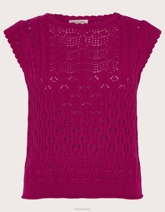 Monsoon نحيف سترة محبوكة متعددة الغرز D68H720 ملابس لون القرنفل