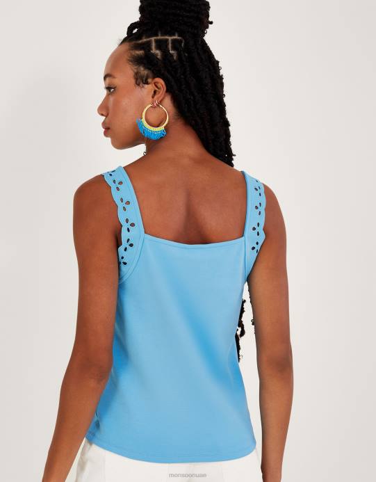 Monsoon نحيف قميص كامي بدون أكمام من الجيرسيه D68H724 ملابس أزرق