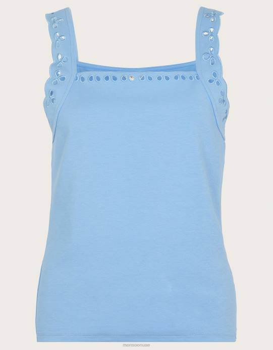 Monsoon نحيف قميص كامي بدون أكمام من الجيرسيه D68H724 ملابس أزرق