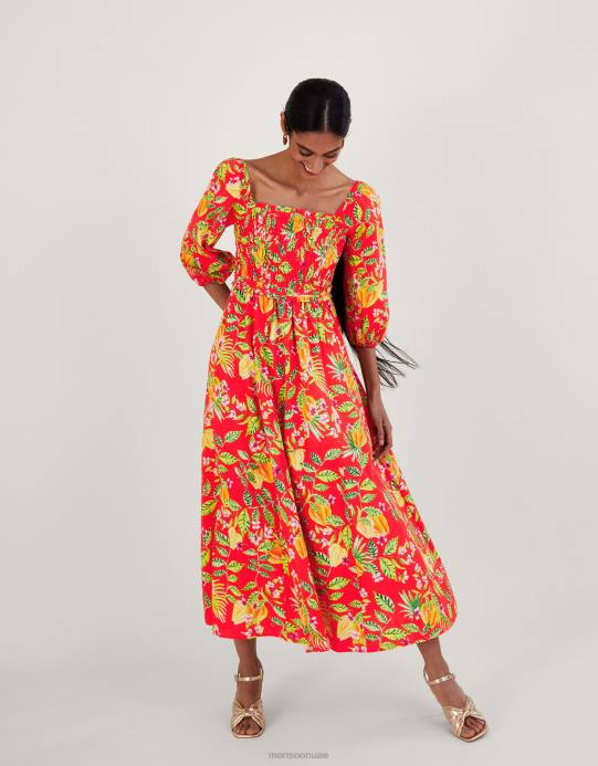 Monsoon نحيف فستان ميدي بطبعة بيبا D68H727 ملابس أحمر