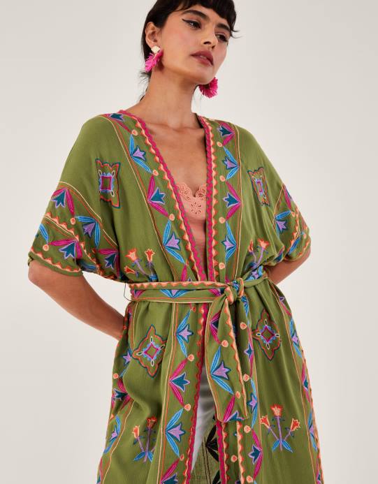 Monsoon نحيف كيمونو مطرز في لينزينج إيكوفيرو D68H731 ملابس أخضر