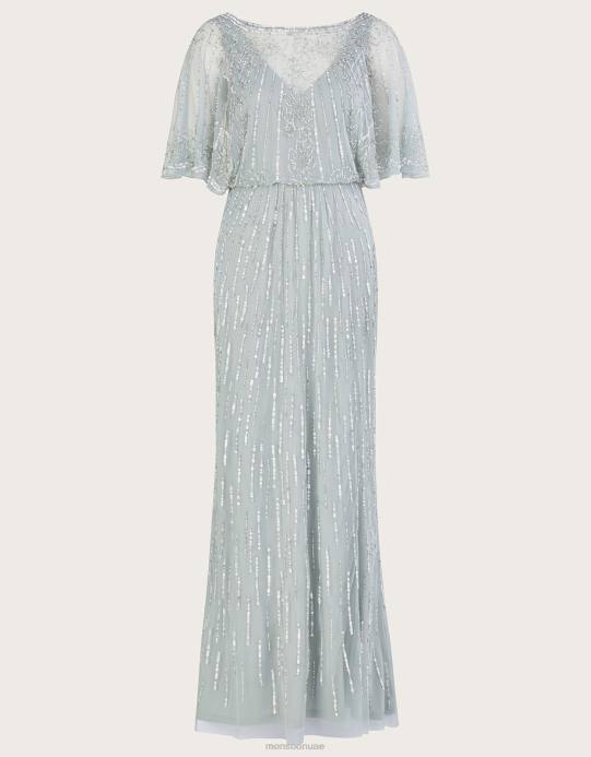 Monsoon نحيف فستان إليزابيث طويل مزين بقصّة قصيرة من البوليستر المُعاد تدويره D68H738 ملابس أخضر