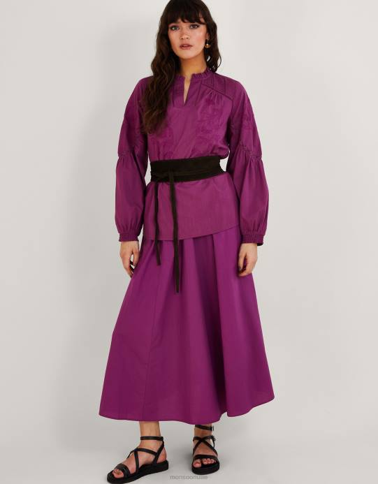 Monsoon نحيف بلوزة علوية مطرزة بالألوان من القطن المستدام D68H739 ملابس الأرجواني (أرجواني)