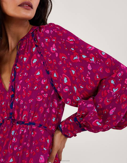 Monsoon نحيف فستان سارة بطبعات الحيوانات D68H73 ملابس لون القرنفل