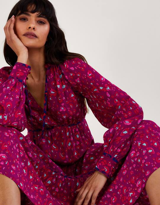 Monsoon نحيف فستان سارة بطبعات الحيوانات D68H73 ملابس لون القرنفل