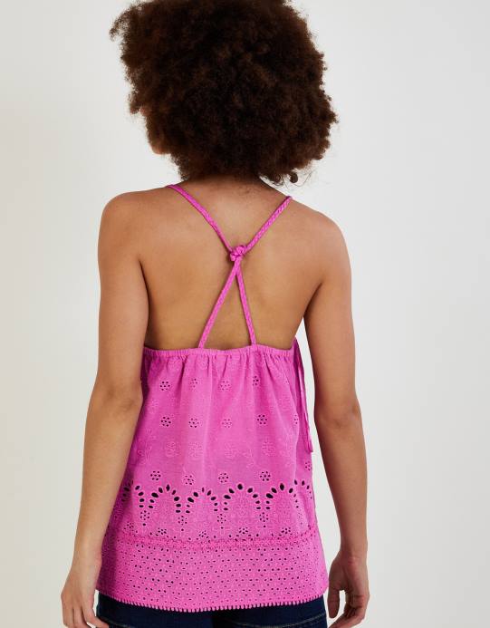 Monsoon نحيف بلوزة كامي بتفاصيل بروديري، مصنوعة من القطن المستدام D68H742 ملابس لون القرنفل