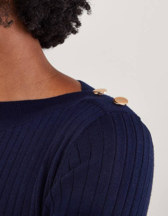 Monsoon نحيف فستان بأزرار وقصة مضلعة وفستان واسع من البوليستر المعاد تدويره D68H743 ملابس الأزرق الداكن)