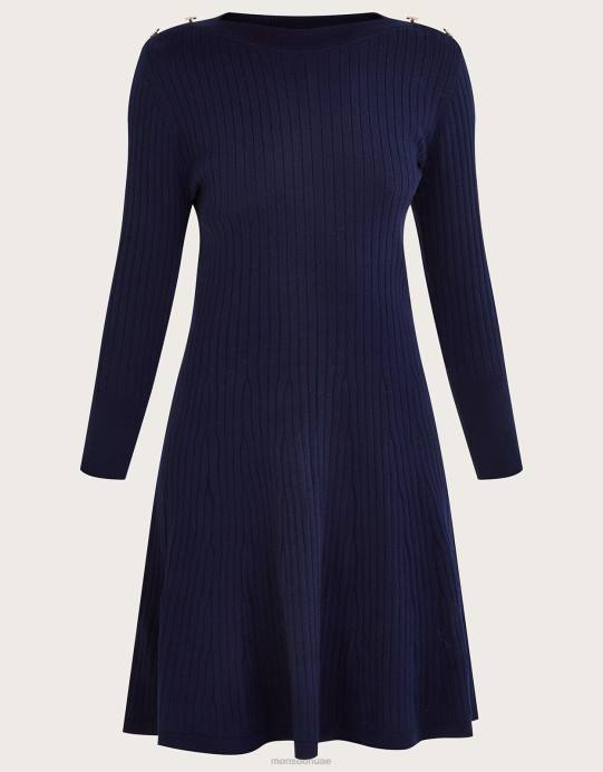 Monsoon نحيف فستان بأزرار وقصة مضلعة وفستان واسع من البوليستر المعاد تدويره D68H743 ملابس الأزرق الداكن)