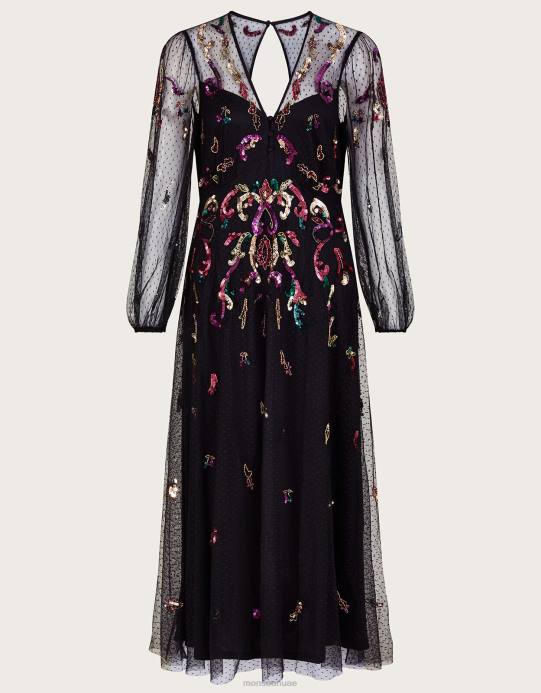 Monsoon نحيف فستان ماكسي مزين من تصميم فاي D68H744 ملابس أسود