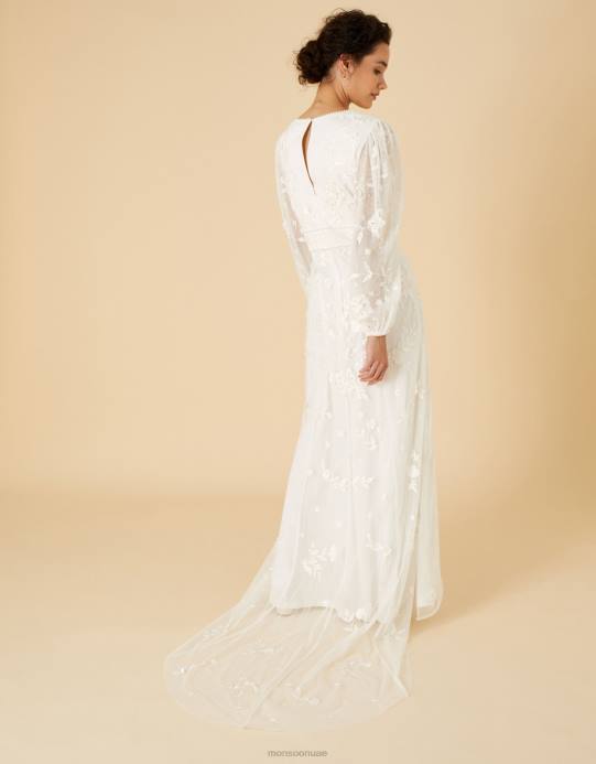 Monsoon نحيف فستان زفاف طويل الأكمام من جينيفر D68H748 ملابس عاج